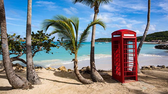 Phone booth in Dickenson Bay on Antigua in the Caribbean